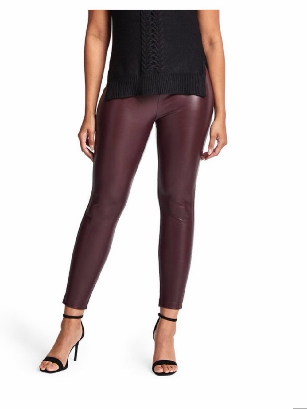 Laundry By Shelli Segal Faux Leather Fleece Lined Leggings - Wine
